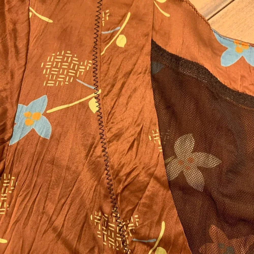 Free People Brown Floral Wrap Dress Size 4 Copper Blue Yellow